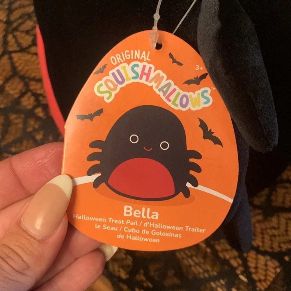 12” Bella Squishmallow Treat Pail Halloween Eight Legged Black Spider! NWT